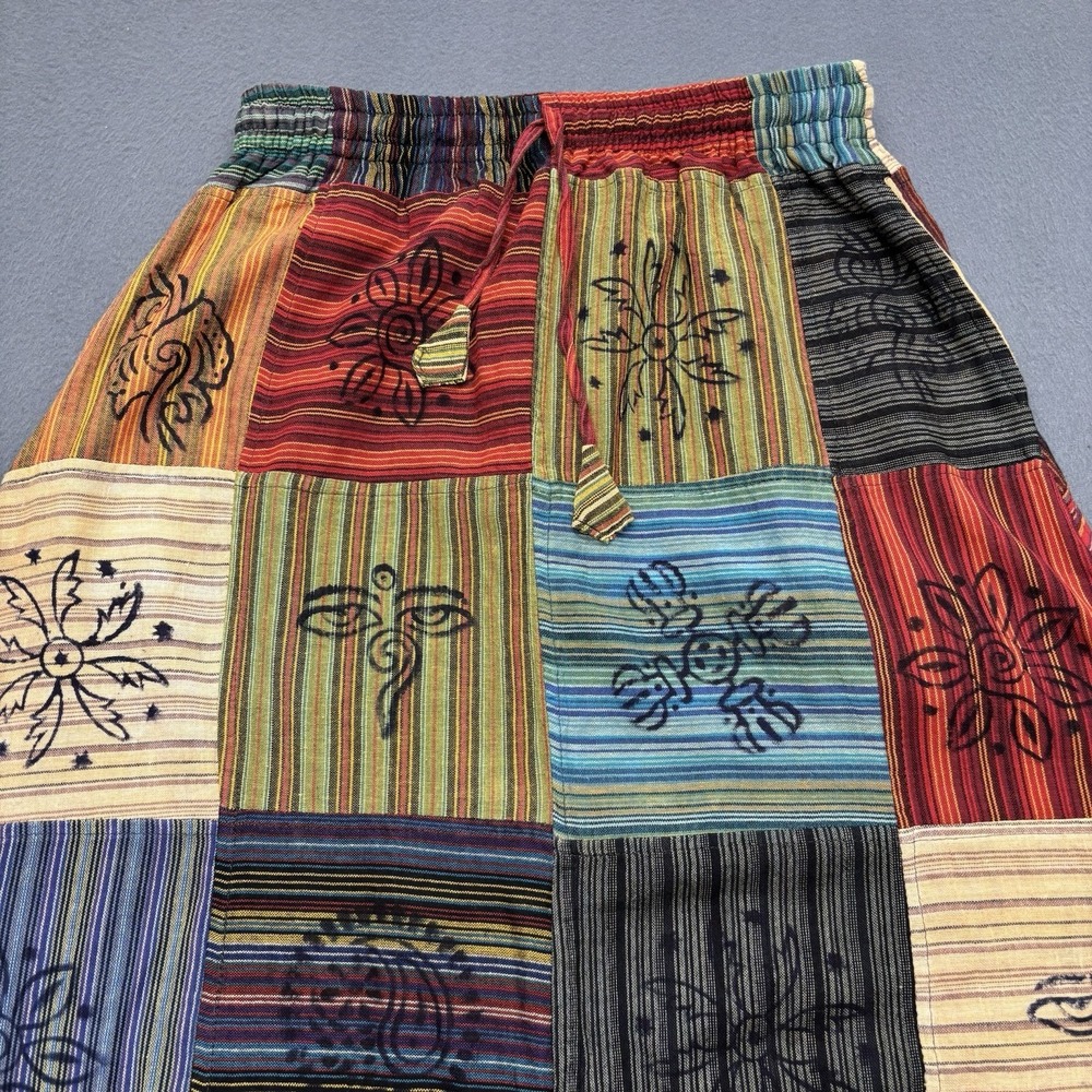 Patchwork Striped Midi Skirt Size S Boho Hippie Retro 100% Cotton Made in Nepal - Picture 5 of 13